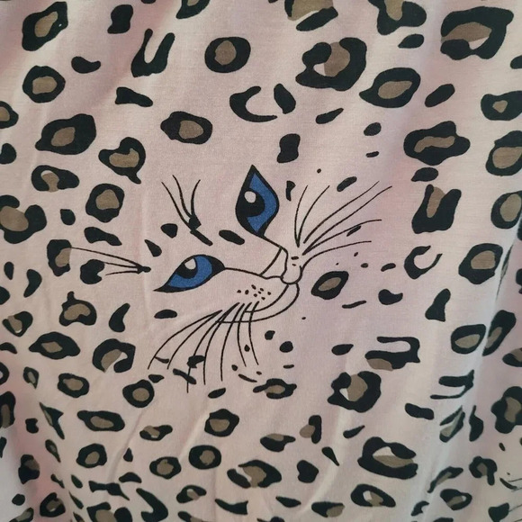 Joyaria Cat Pajama Set Women's Size Medium Pink Leopard PJs Sleepwear Pants Top - Picture 2 of 12